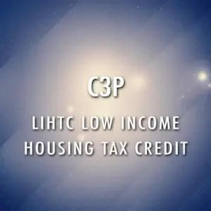 A starry, blue background image with a bright light in the center. Overlaid text reads "C3P Pre-Recorded Low Income Housing Tax Credit".